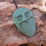 Green Argillite Stylised Owl Pendant